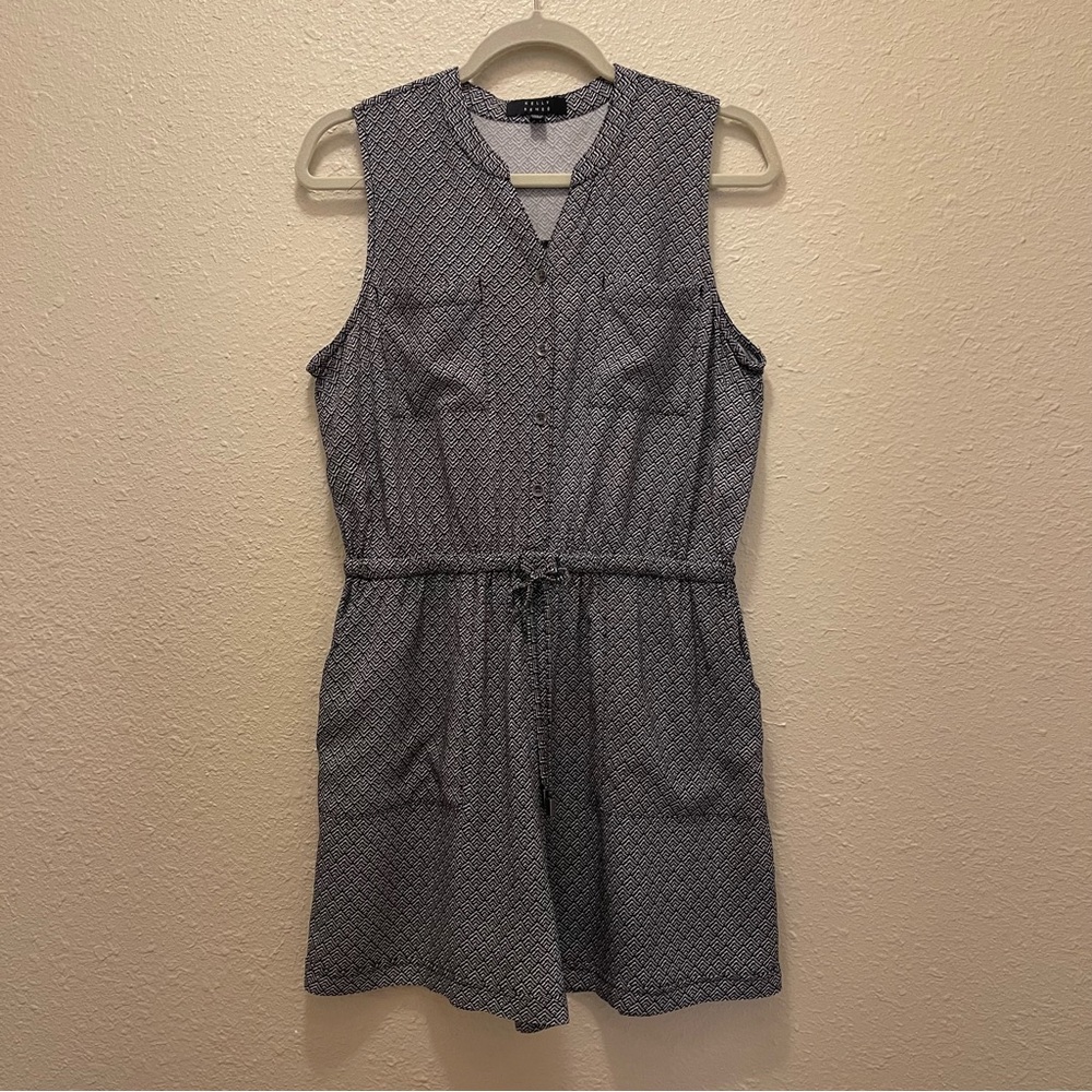Kelly Renee Black White Geometric Pattern Drawstring Waist Sleeveless Romper M